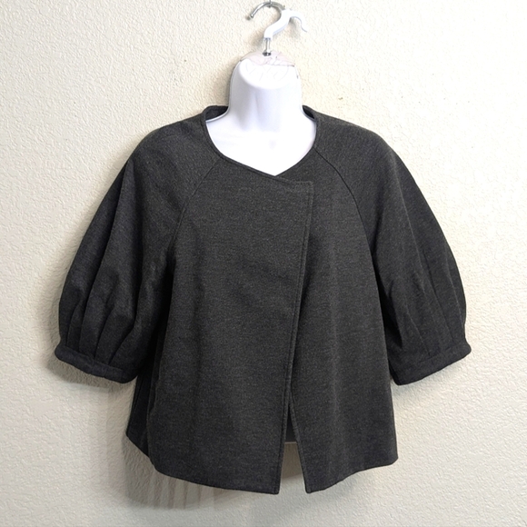 Kenneth Cole Reaction Dark Gray Crop Cape Coat Balloon Half Sleeve Cross Front 4 - Picture 1 of 11